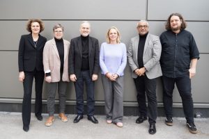 Jury-Mitglieder des Kurt Maas Jazz Awards 2025 (v.l. Innegrit Volkhardt, Prof. Lydia Grün, Camilo Dornier, Annekatrin Hentschel, Prof. Claus Reichstaller, Michael Gottfried)